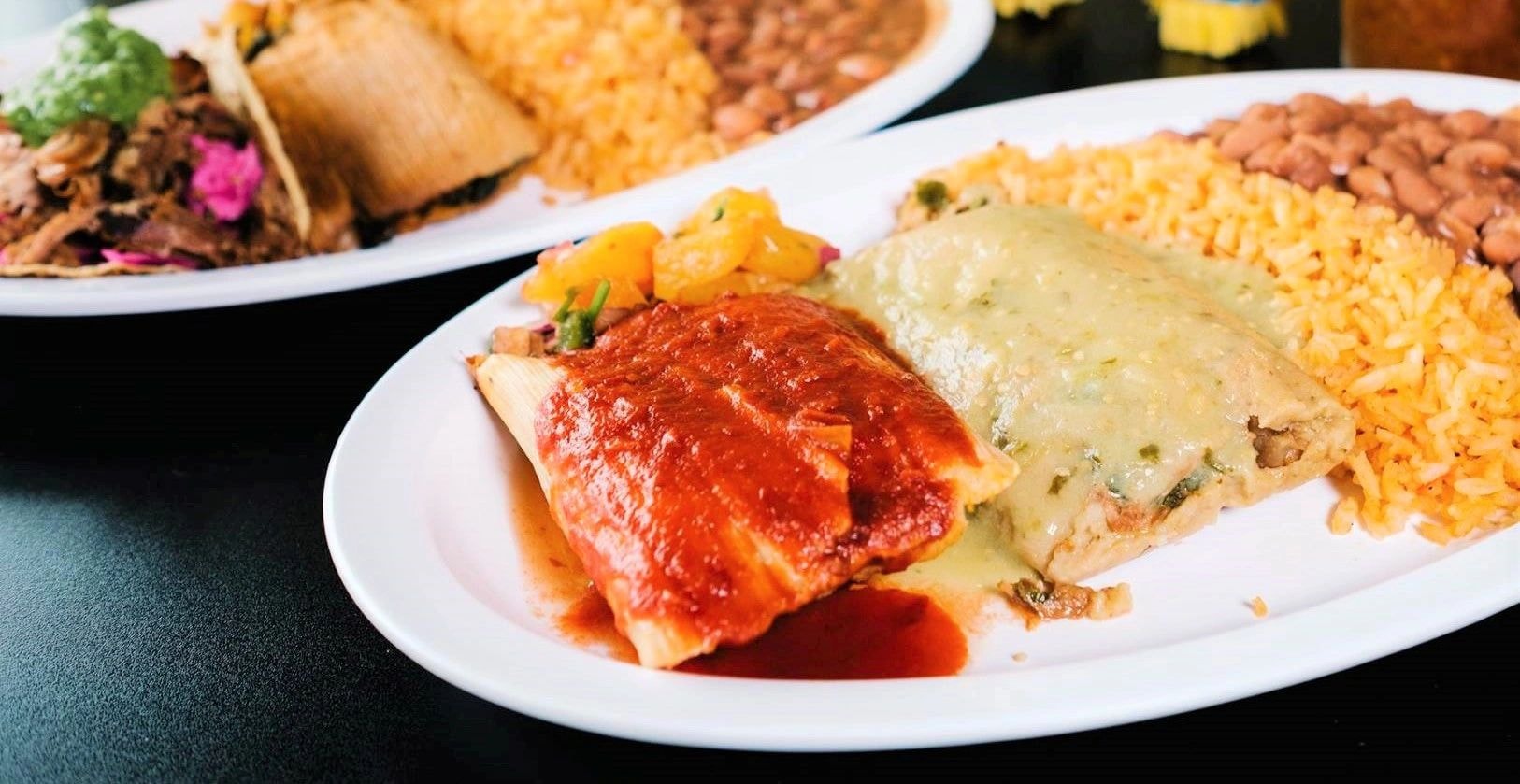 Mexican enchiladas with rice and beans at CDT Cocina